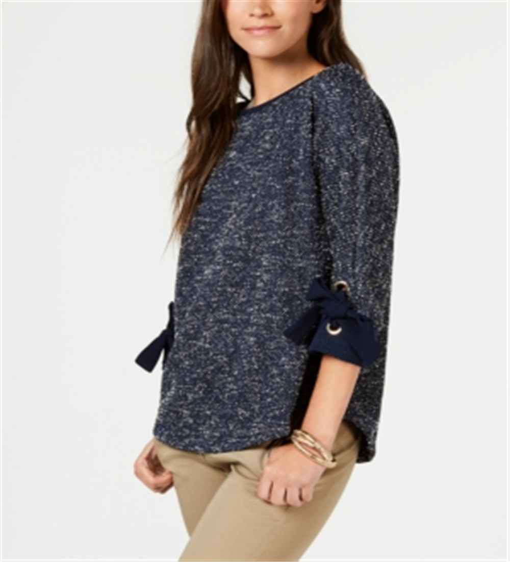 Charter Club Women's 3/4 Sleeve Bow Trim Top Blue Size XX-Large