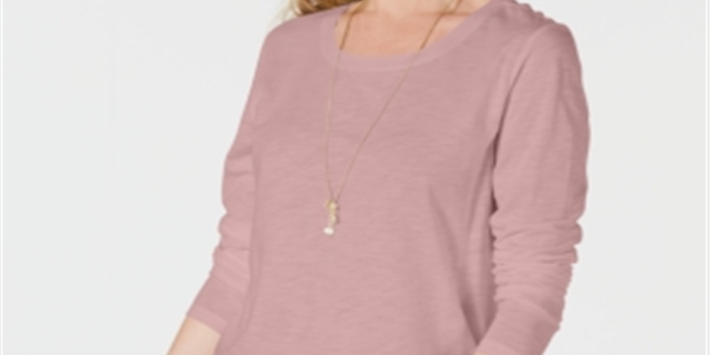 Style & Co Women's Long Sleeve Crewneck Top Pink Size X-Large