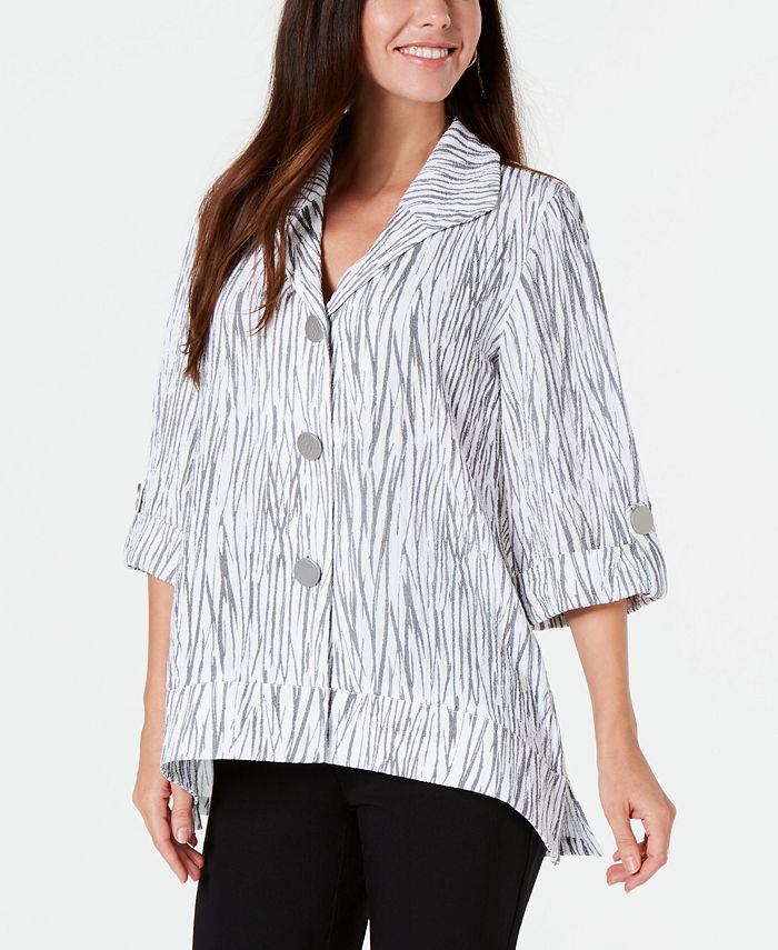 JM Collection Women's Printed Crinkle Jacket White Size Small