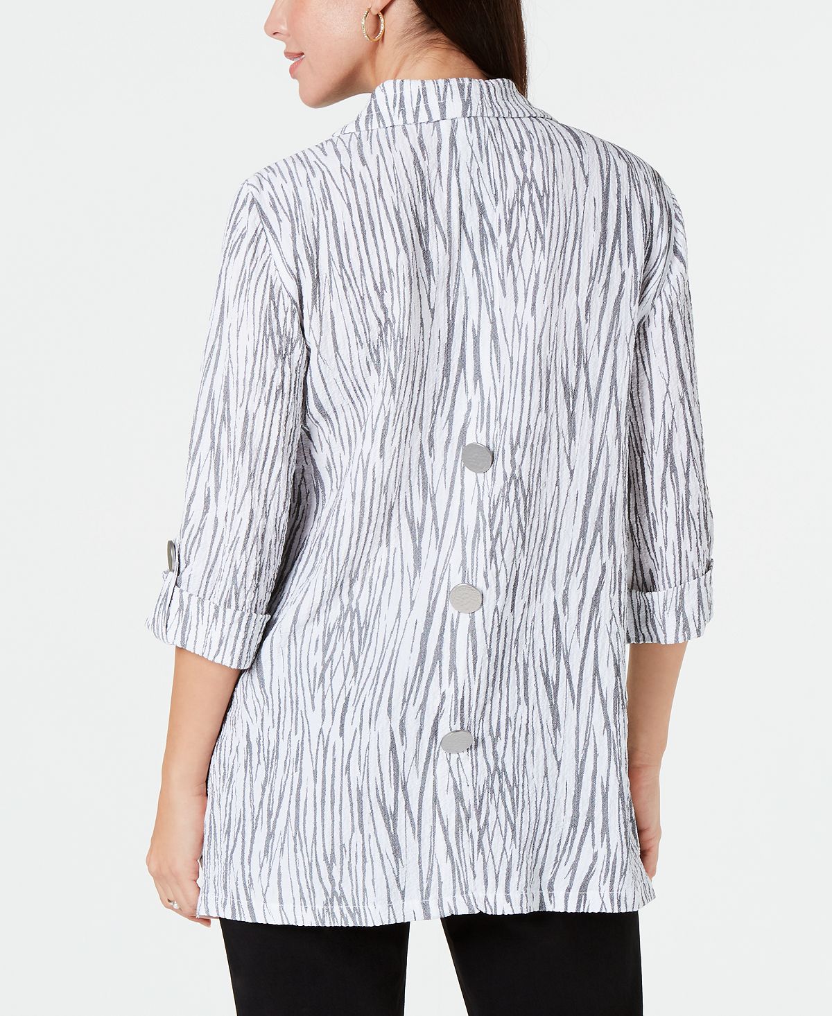 JM Collection Women's Printed Crinkle Jacket White Size Small