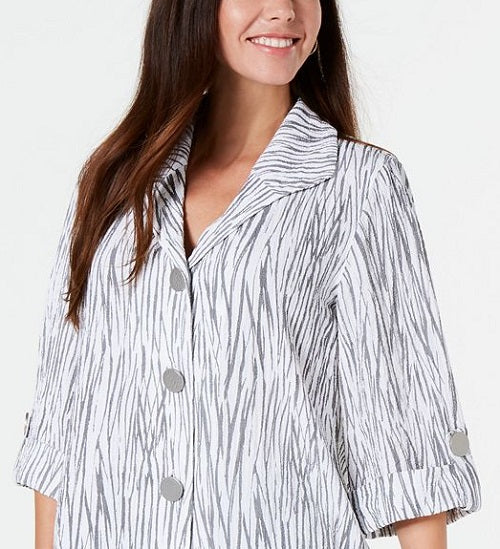 JM Collection Women's Printed Crinkle Jacket White Size Small