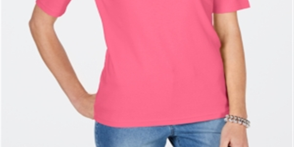 Karen Scott Women's Cotton V Neck T-Shirt Pink Size Large