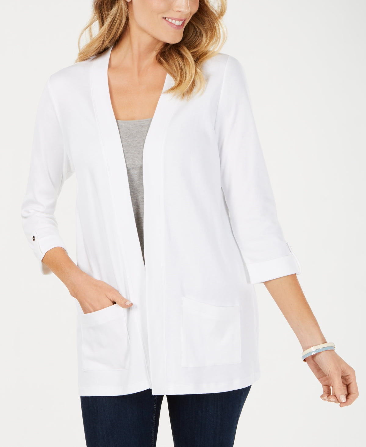 Karen Scott Women's Cotton Cozy Cardigan White Size Petite Large