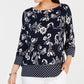 Charter Club Women's Multi Print Boatneck Top Blue Size Large