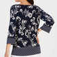 Charter Club Women's Multi Print Boatneck Top Blue Size Large