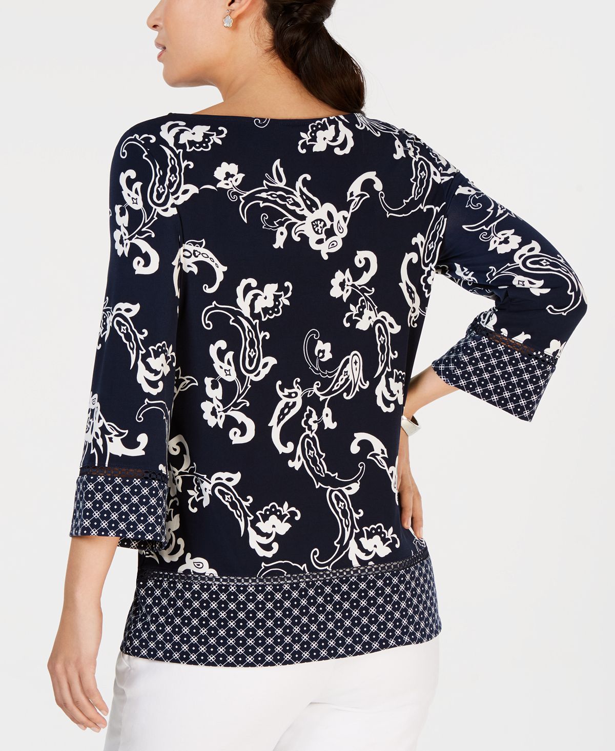 Charter Club Women's Multi Print Boatneck Top Blue Size Large