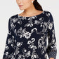Charter Club Women's Multi Print Boatneck Top Blue Size Large