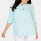 Charter Club Women's Linen Shirt Blue Size Small