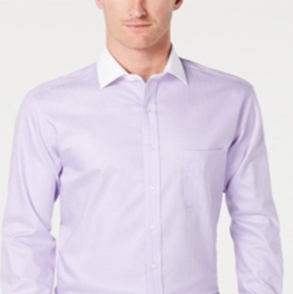 Tasso Elba Men's Classic Regular Fit Non Iron French Cuff Dress Shirt Purple Size 34X35