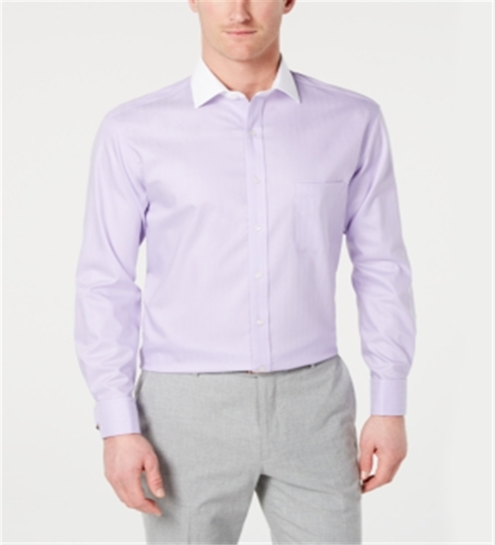 Tasso Elba Men's Classic Regular Fit Non Iron French Cuff Dress Shirt Purple Size 34X35