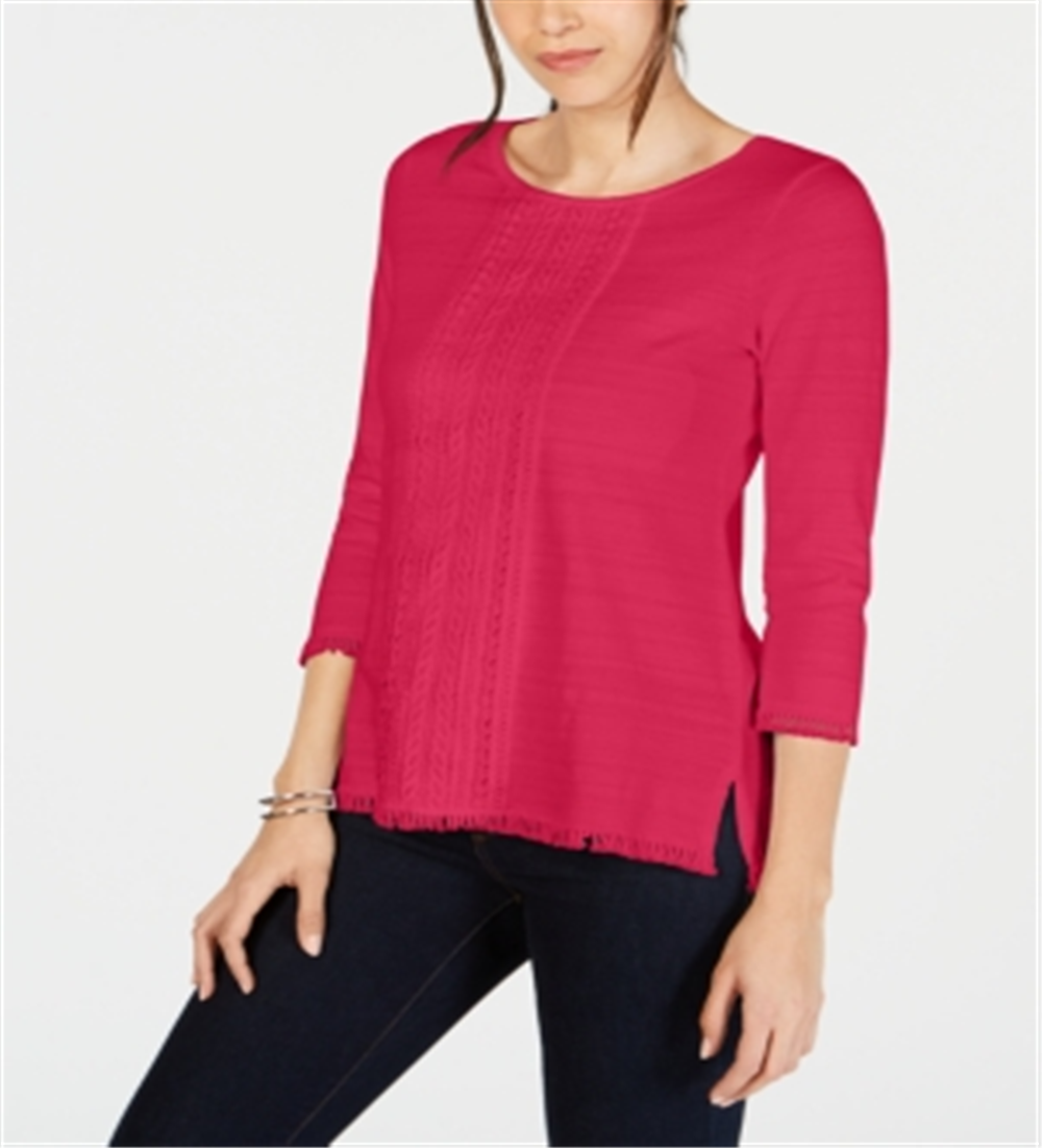 Charter Club Women's Cotton Lace Trim Top Pink Size Large