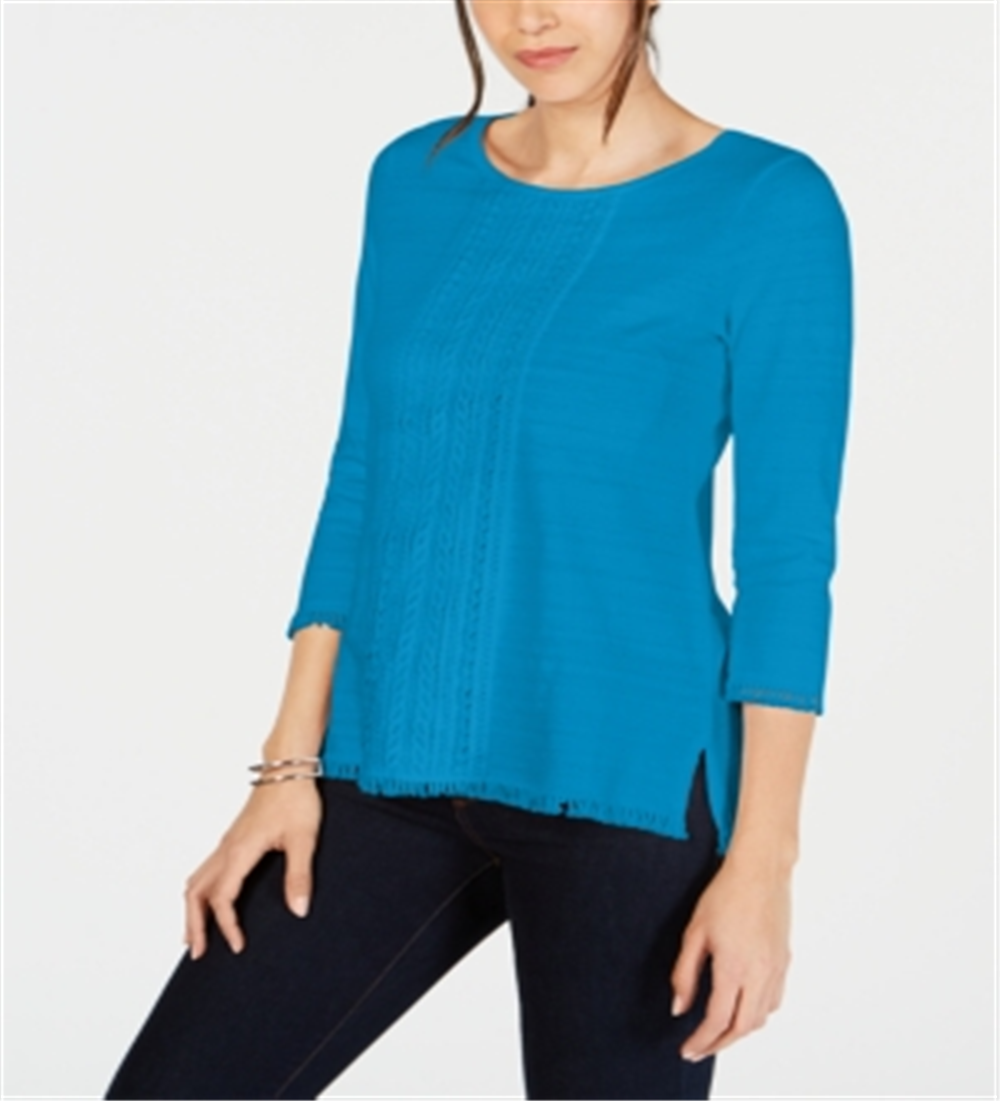 Charter Club Women's Cotton Lace Trim Top Blue Size XX-Large