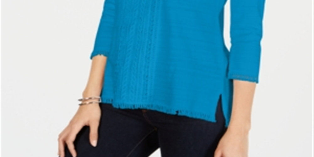 Charter Club Women's Cotton Lace Trim Top Blue Size XX-Large