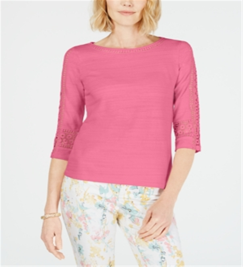 Charter Club Women's Crochet Inset Top Pink Size X-Large