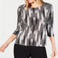 Jm Collection Petite Printed Jacquard Top Black Size Petite L