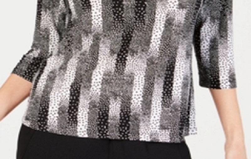 Jm Collection Petite Printed Jacquard Top Black Size Petite L