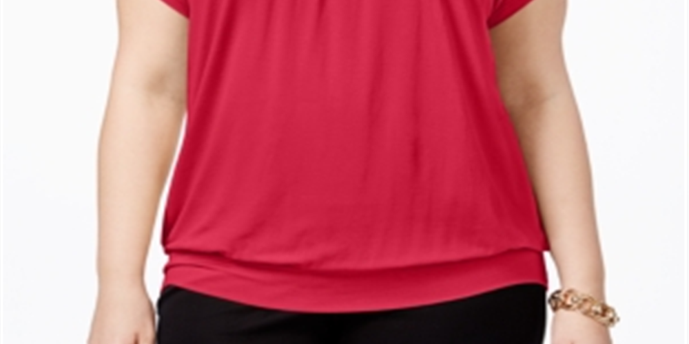JM Collection Womens Solid Pullover Blouse Pink Size 1X