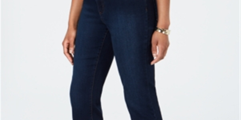 Charter Club Women's Tummy Control Cuffed Jeans Dark Blue Size 16