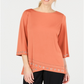 JM Collection Women's Embellished Boat Neck Top Orange Size Medium