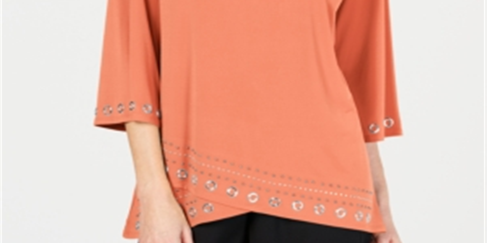 JM Collection Women's Embellished Boat Neck Top Orange Size Medium