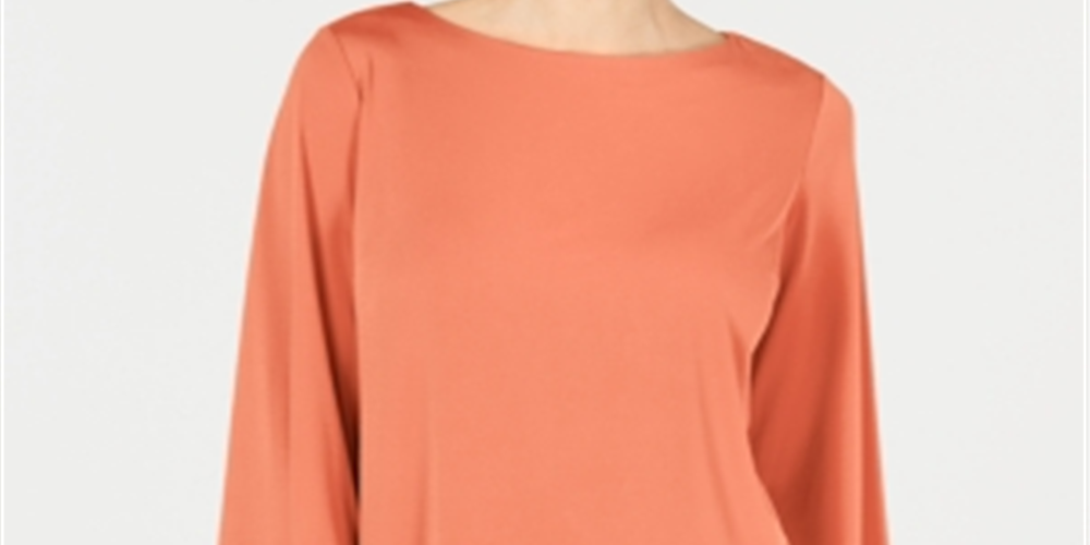 JM Collection Women's Embellished Boat Neck Top Orange Size Large