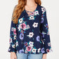 Style & Co Women's Floral Print Lace up Top Blue Size Medium