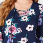 Style & Co Women's Floral Print Lace up Top Blue Size Medium
