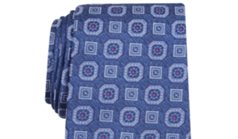 Tasso Elba Men's Medallion Silk Tie Blue Size Regular