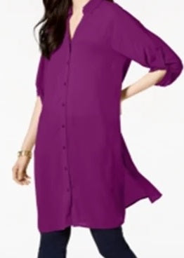 Alfani Women's Roll Tab Tunic Shirt -Fucsia Size Small