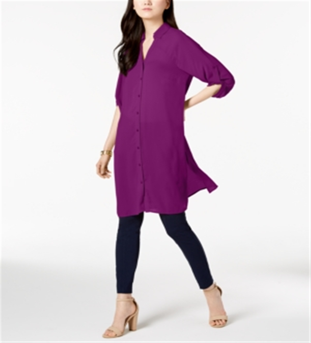 Alfani Women's Roll Tab Tunic Shirt -Fucsia Size Small