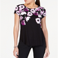 Alfani Women's Printed Round-Hem T-Shirt Black Size Petite S