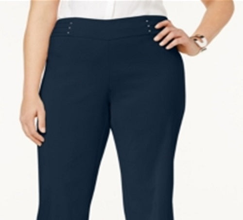 JM Collection Women's Tummy Control Pull on Capri Pants Blue Size 1X