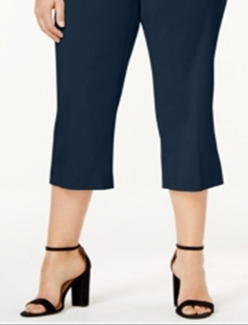 JM Collection Women's Tummy Control Pull on Capri Pants Blue Size 1X