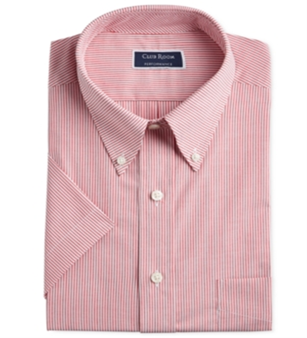 Club Room Men's Button Down Pinstriped Performance Shirt Red Size 18