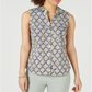 Charter Club Women's Printed Sleeveless Shirt Yellow/Dark Blue  Size 4