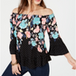 Style & Co Women's Printed Off the Shoulder Top Black Size XX-Large
