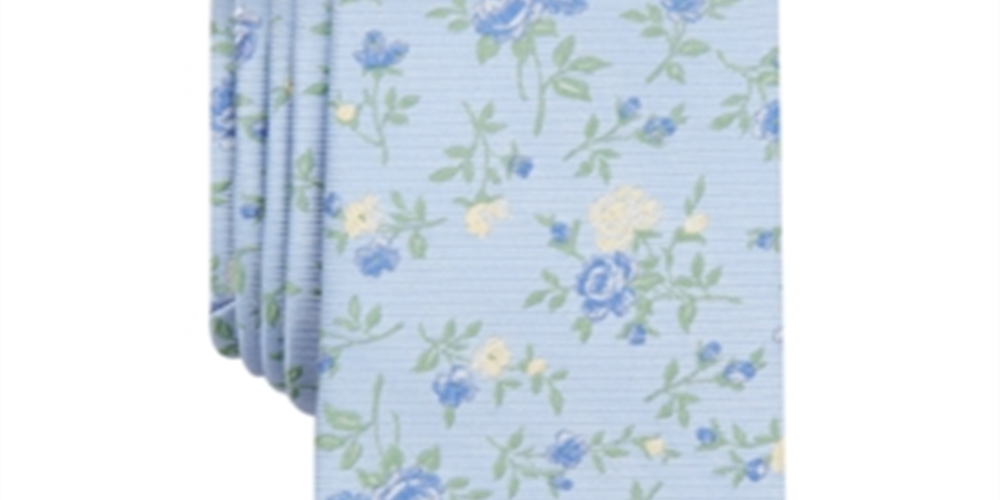 Bar III Men's Collins Silk Floral Neck Tie Blue Size Regular