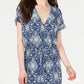 Style & Co Women's V Neck Printed Knit Jumpsuit Blue Size Small