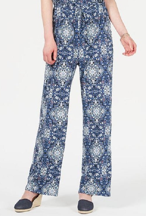 Style & Co Women's V Neck Printed Knit Jumpsuit Blue Size Small