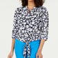 Charter Club Women's Floral 3/4 Sleeve Blouse Top Blue Size Medium