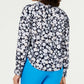 Charter Club Women's Floral 3/4 Sleeve Blouse Top Blue Size Medium