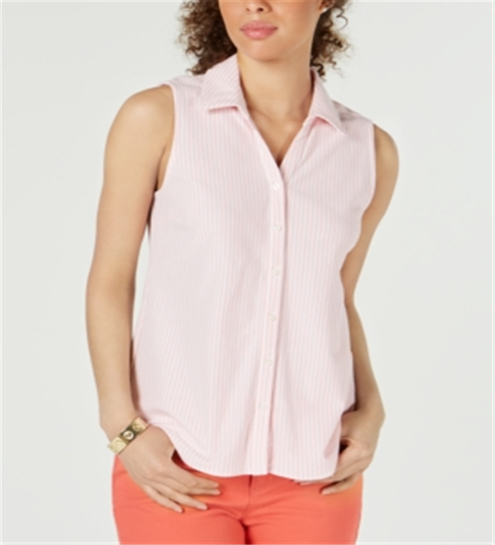 Charter Club Women's Cotton Striped Pique Shirt Pink Size 6 Petite