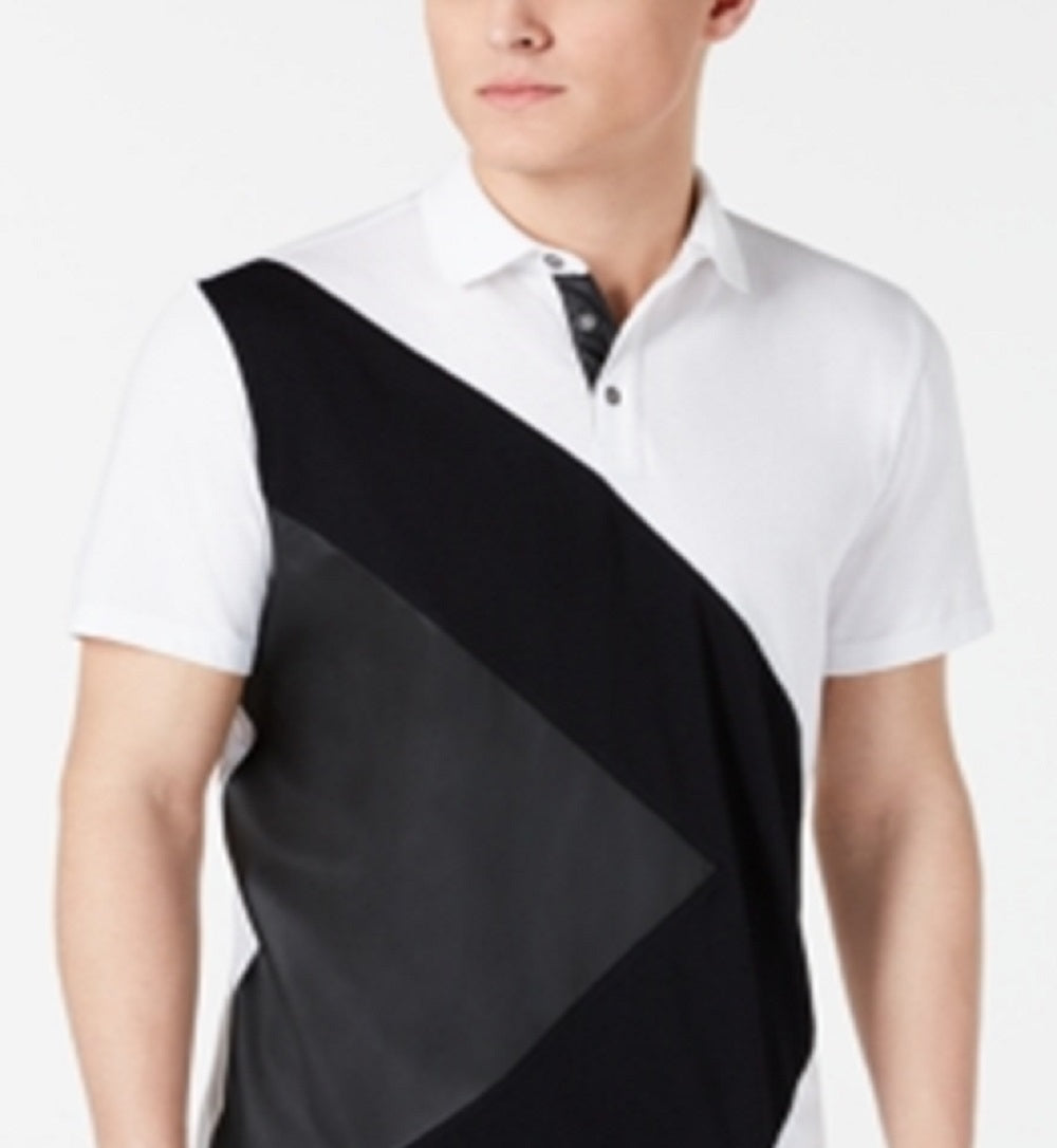 INC International Concepts Men's Colorblocked Mixed Media Polo White Size XX-Large