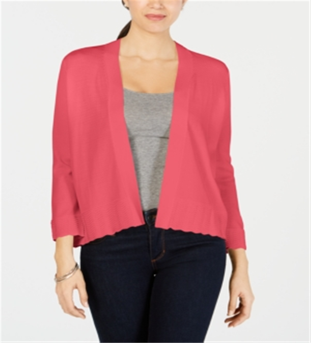 Charter Club Women's Coral Solid Long Sleeve Open Cardigan Blouse Sweater Coral  Size Medium