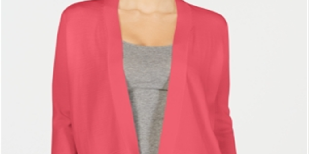 Charter Club Women's Coral Solid Long Sleeve Open Cardigan Blouse Sweater Coral  Size Medium