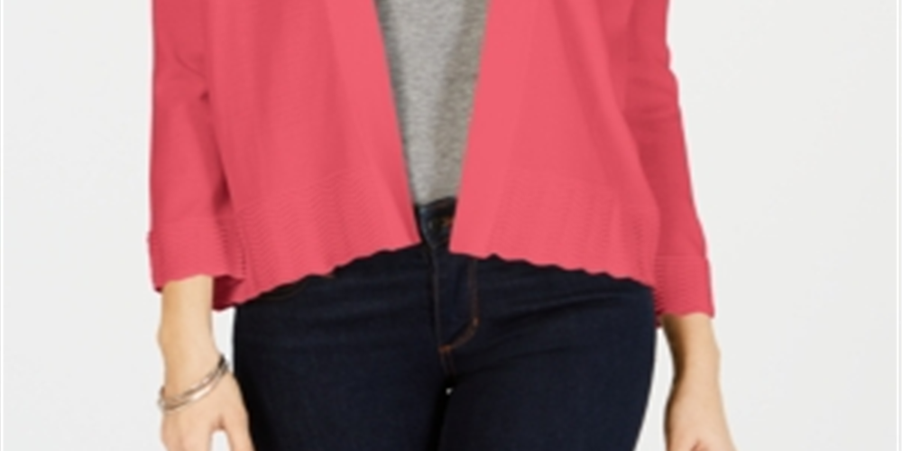 Charter Club Women's Coral Solid Long Sleeve Open Cardigan Blouse Sweater Coral  Size Medium