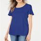 Karen Scott Women's Braided Neck T-Shirt Blue Size X-Small