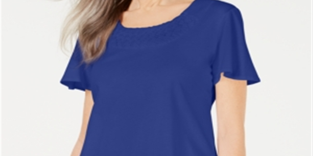 Karen Scott Women's Braided Neck T-Shirt Blue Size X-Small