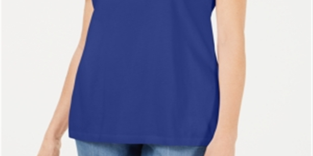 Karen Scott Women's Braided Neck T-Shirt Blue Size X-Small