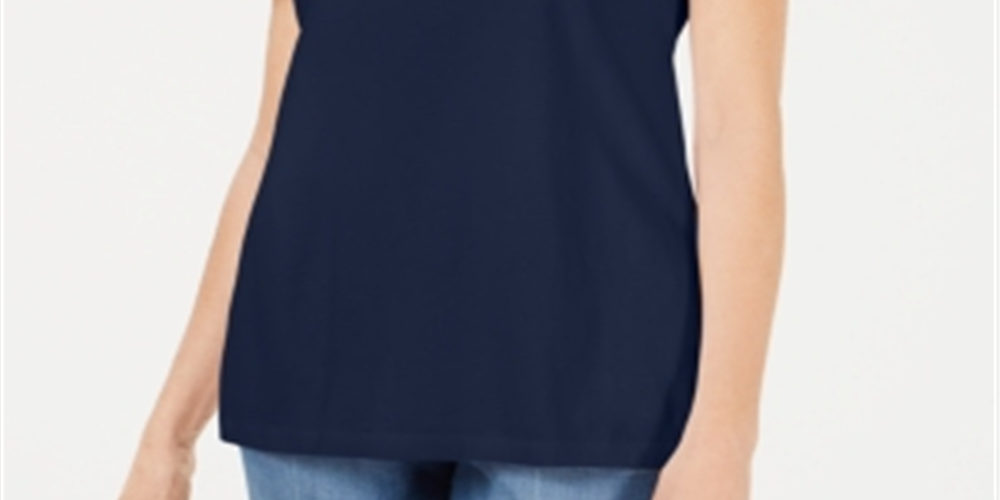 Karen Scott Women's Braided Neck T-Shirt Blue Size X-Small